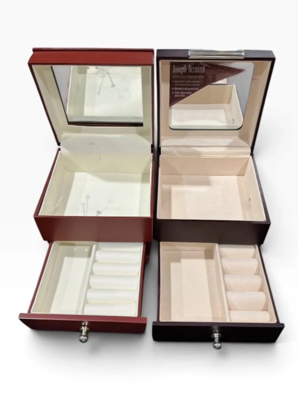 Vintage Wooden Jewelry Box Lot of 2 Joseph Bernard Mirrored Ring Drawers